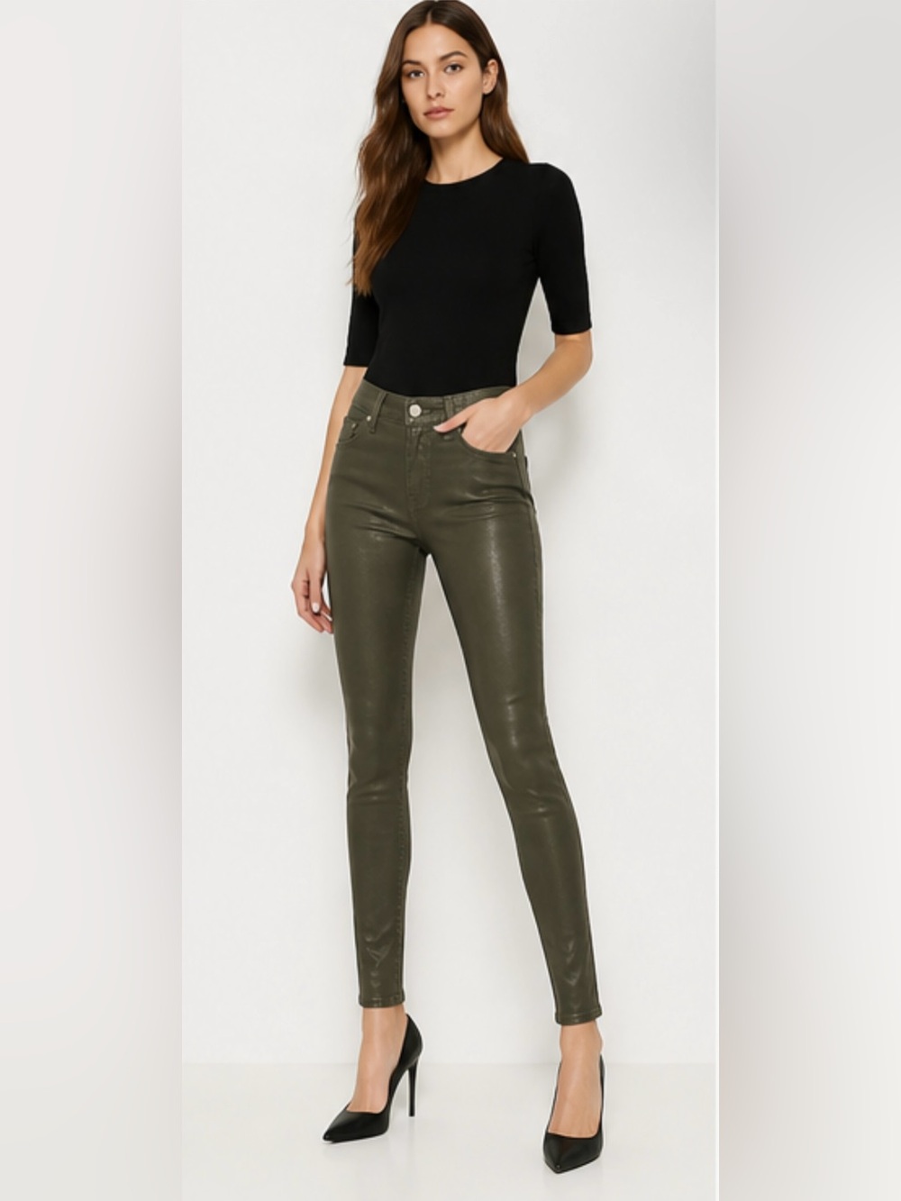 Joe's Jeans Olive Coated Skinny Pants